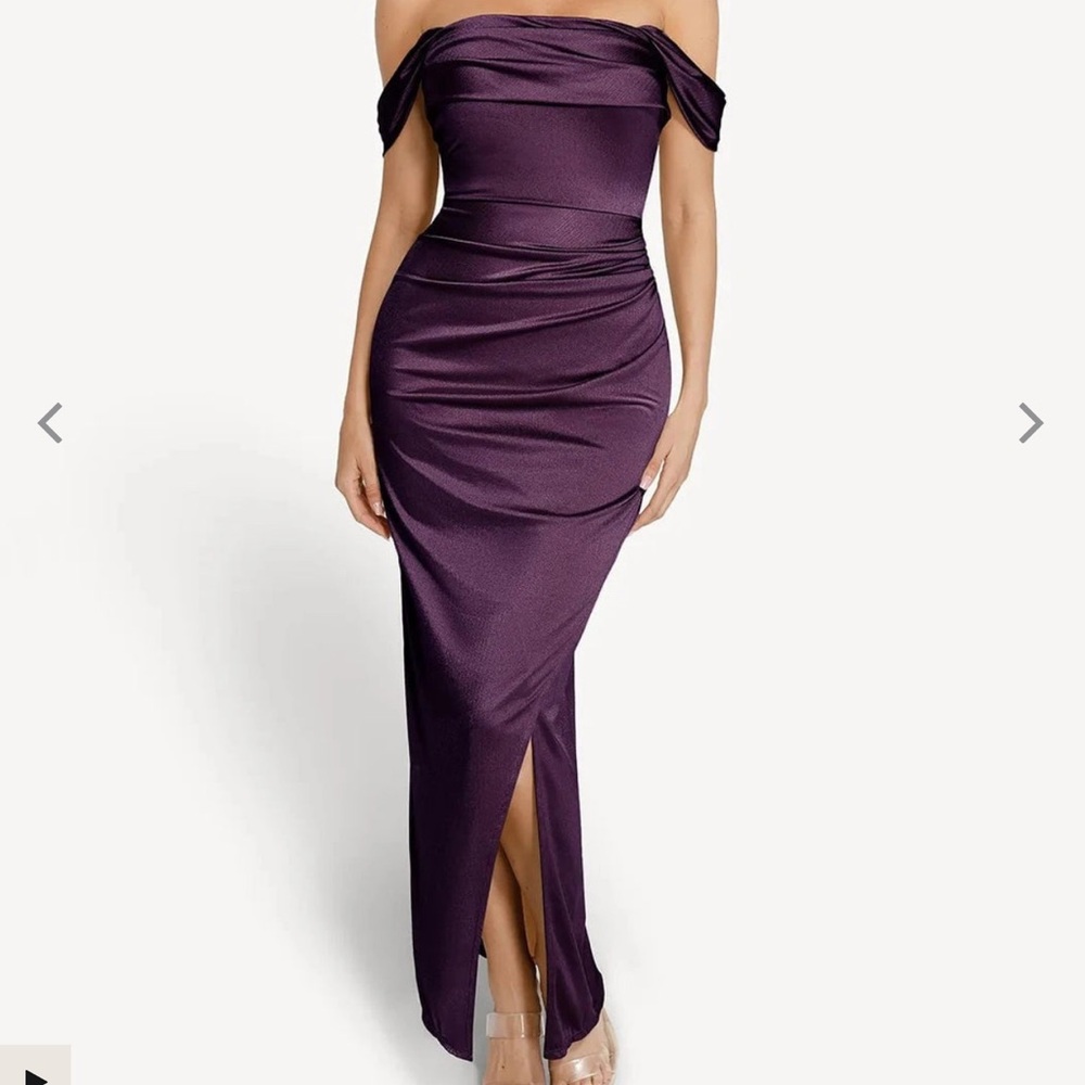 Popilush Off Shoulder Purple Dress - Built in shapewear!